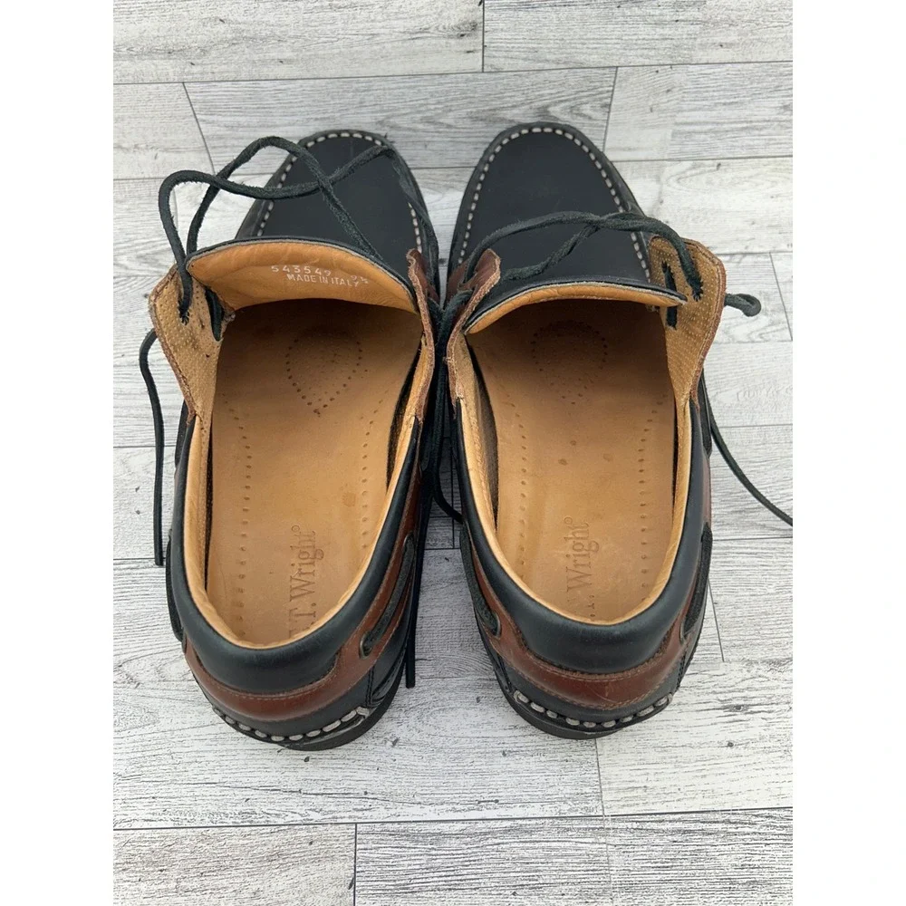 ET Wright Venezia Mens 9.5 Boat Shoes Black Brown Leather‎ Made in Italy 543549